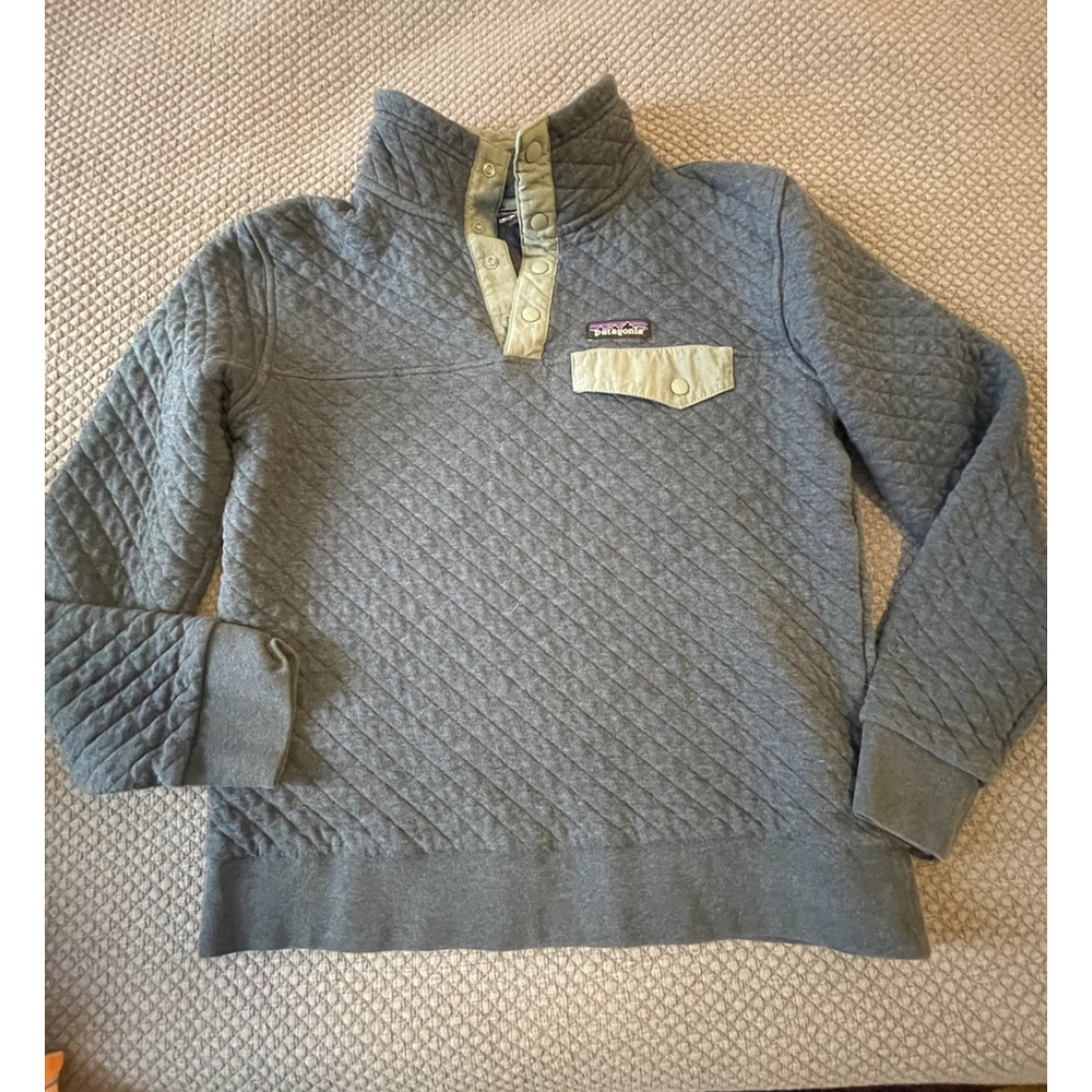 Patagonia Womens Small Organic Cotton Quilt Snap-T Pullover Heather Blue Green